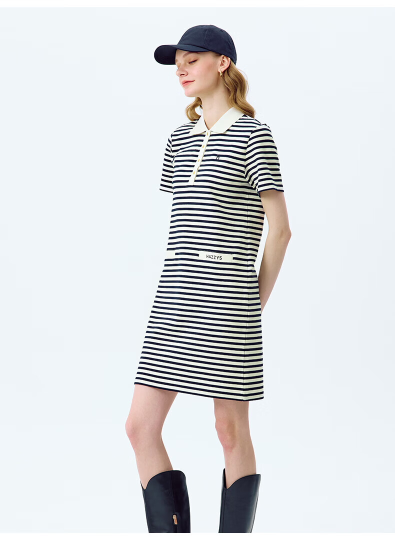 HAZZYS Women's Summer Polo Collar Color-Block Knit Dress AQWSE0CBE13 5